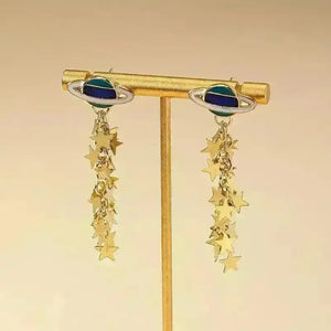 Boho 14K Gold-Plated Planet & Star Tassel Earrings - Bear Hugs