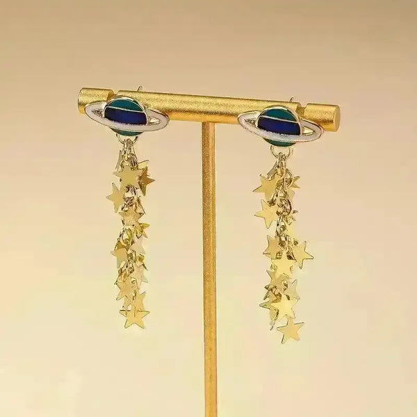 Boho 14K Gold-Plated Planet & Star Tassel Earrings - Bear Hugs
