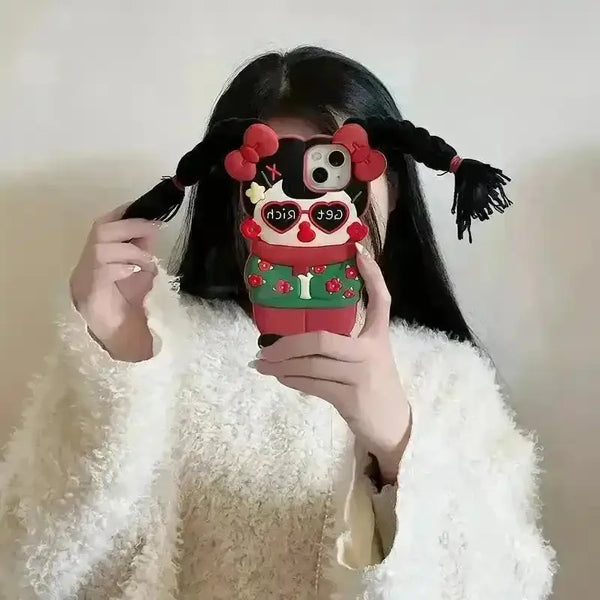 Braided Bow Girl Phone Case (For iPhones) - Bear Hugs