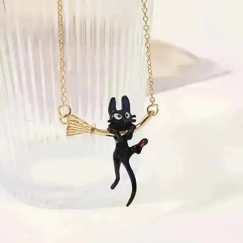 Broom Black Cat Necklace - Bear Hugs