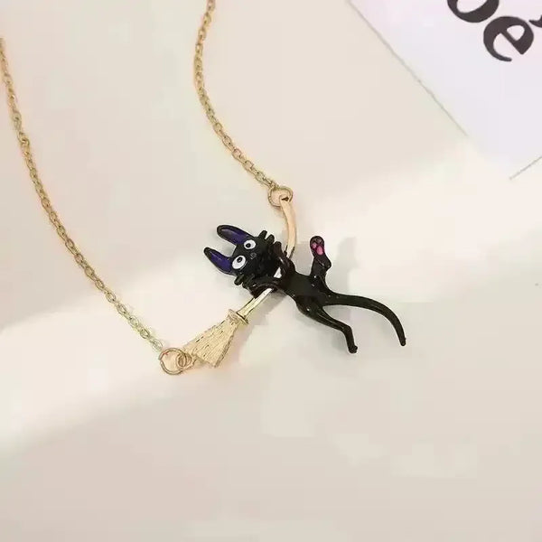 Broom Black Cat Necklace - Bear Hugs