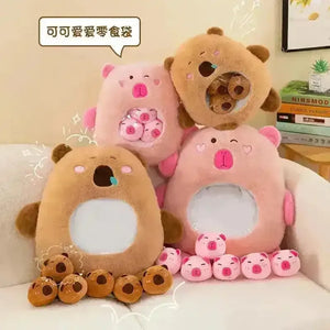 Capybara Babies Transparent Plush Pillow - Bear Hugs
