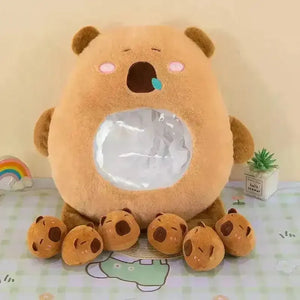 Capybara Babies Transparent Plush Pillow - Bear Hugs
