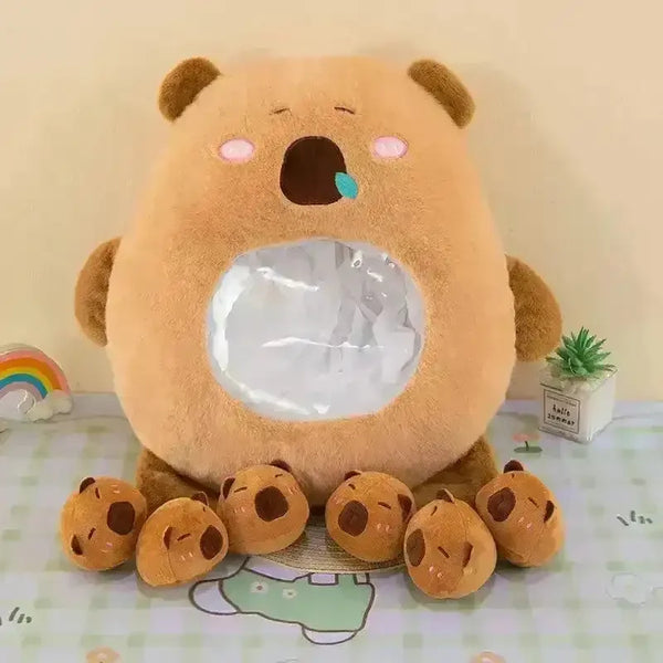 Capybara Babies Transparent Plush Pillow - Bear Hugs