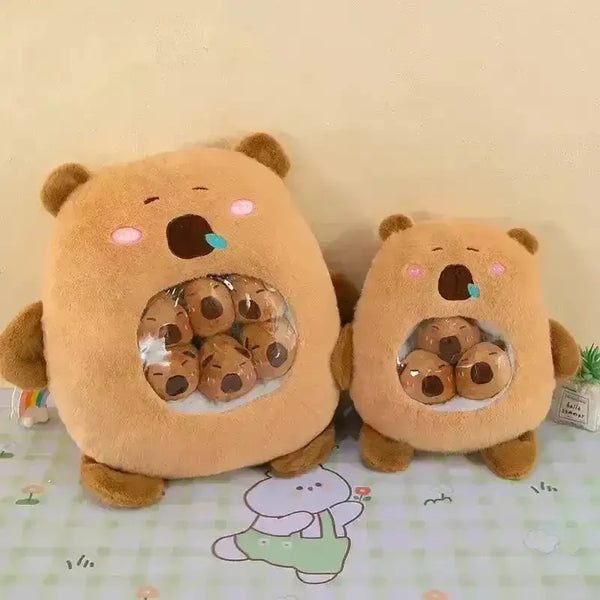 Capybara Babies Transparent Plush Pillow - Bear Hugs