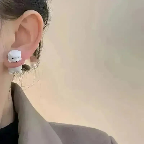 Charming White Bear Magnetic Ear Clip - Bear Hugs