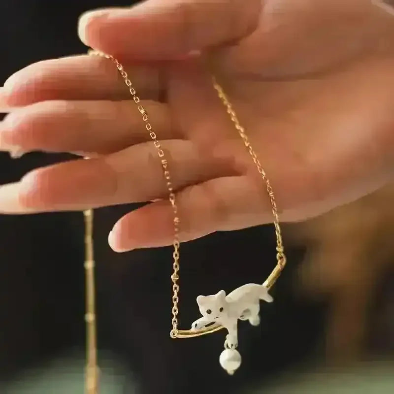 Chic Enamel Cat Pendant - Bear Hugs