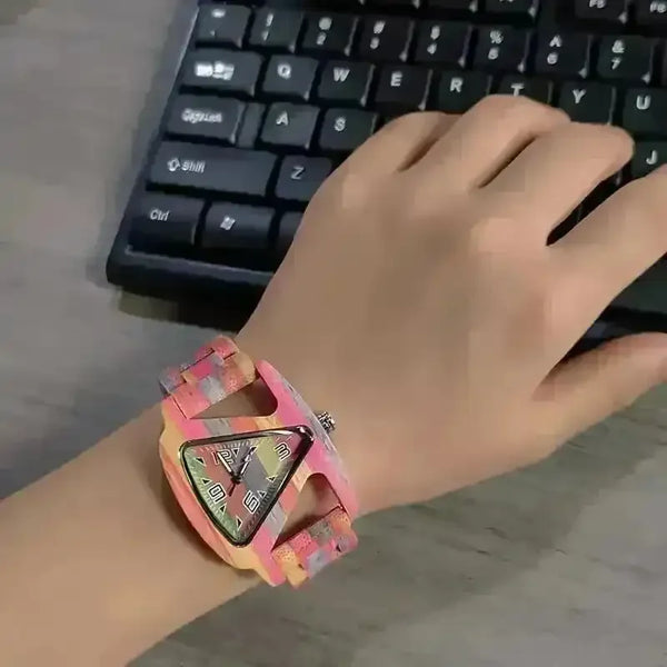 Colorful Triangle Wooden Quartz Watch - Bear Hugs