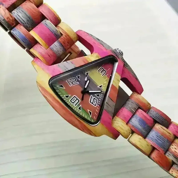 Colorful Triangle Wooden Quartz Watch - Bear Hugs