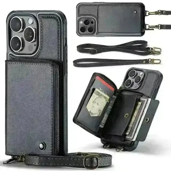 Crossbody Zipper Leather Phone Case (For iPhones) - Bear Hugs