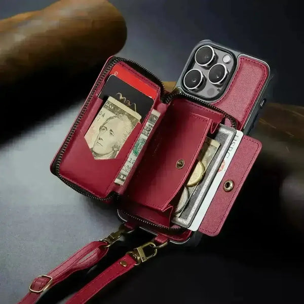 Crossbody Zipper Leather Phone Case (For iPhones) - Bear Hugs