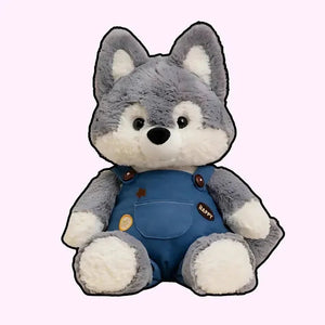 Cuddle Buddy Husky Plush in Overalls - Bear Hugs