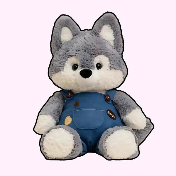 Cuddle Buddy Husky Plush in Overalls - Bear Hugs