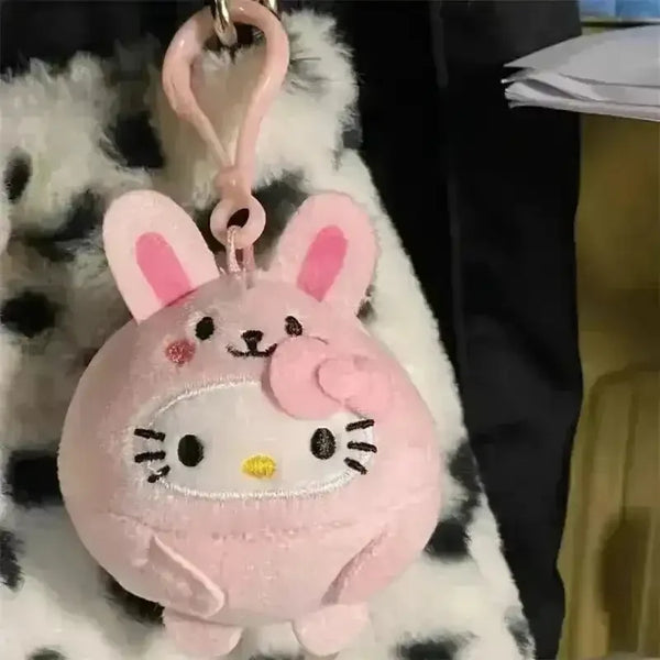 Cuddly Hello Kitty Plush Round Keychain - Bear Hugs