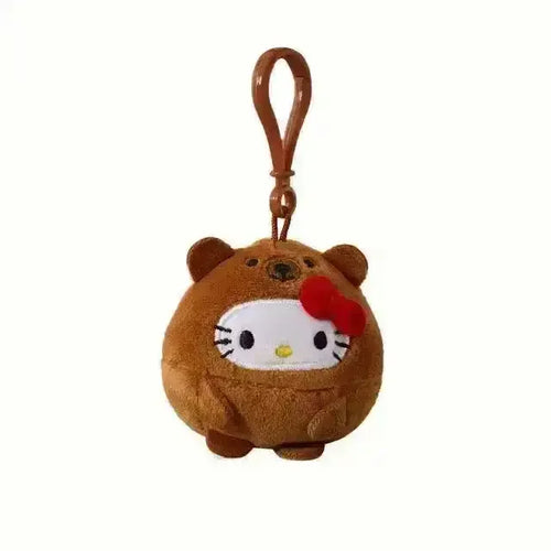 Cuddly Hello Kitty Plush Round Keychain - Bear Hugs