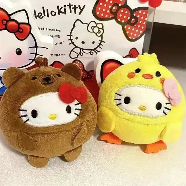 Cuddly Hello Kitty Plush Round Keychain - Bear Hugs