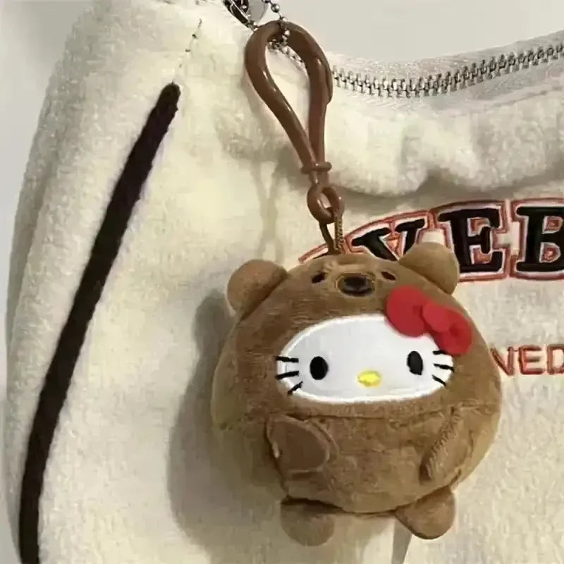 Cuddly Hello Kitty Plush Round Keychain - Bear Hugs