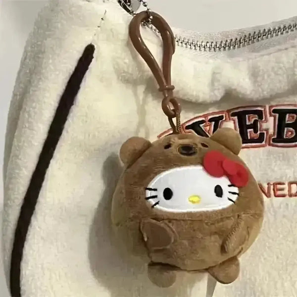 Cuddly Hello Kitty Plush Round Keychain - Bear Hugs