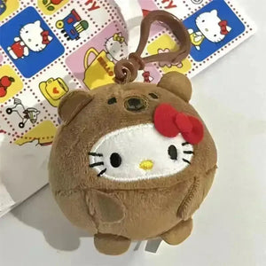 Cuddly Hello Kitty Plush Round Keychain - Bear Hugs
