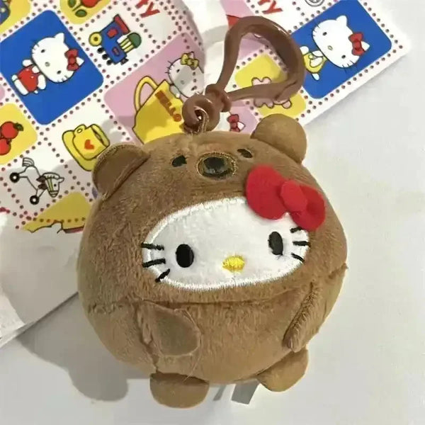 Cuddly Hello Kitty Plush Round Keychain - Bear Hugs