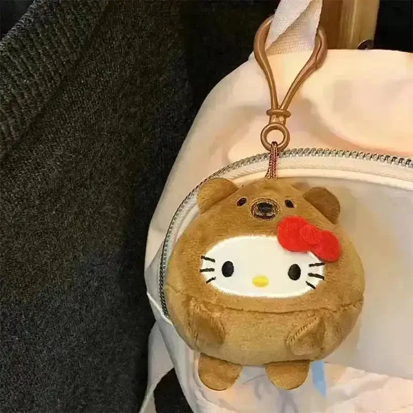 Cuddly Hello Kitty Plush Round Keychain - Bear Hugs