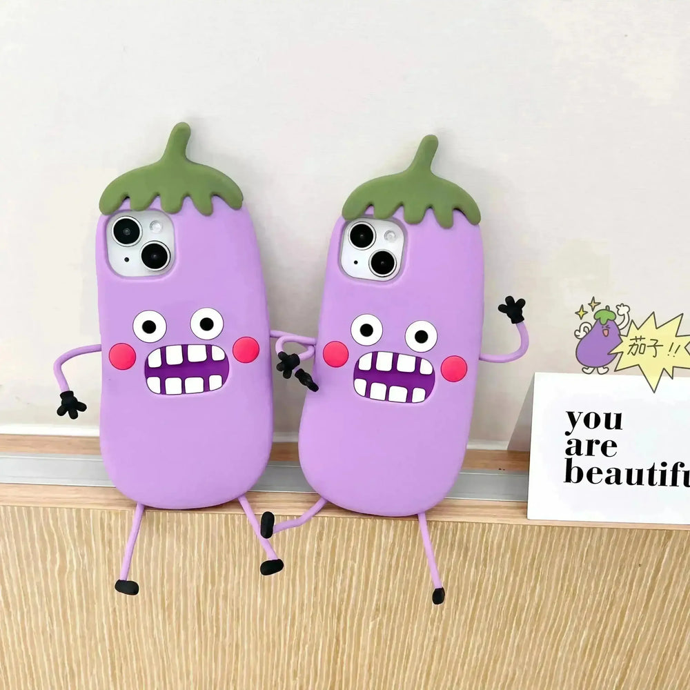 Cute 3D Eggplant Phone Case (For iPhones) - Bear Hugs