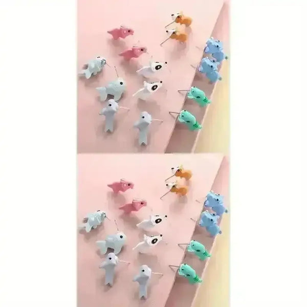 Cute Mini Animals Cartoon Clip Earring Set - Bear Hugs