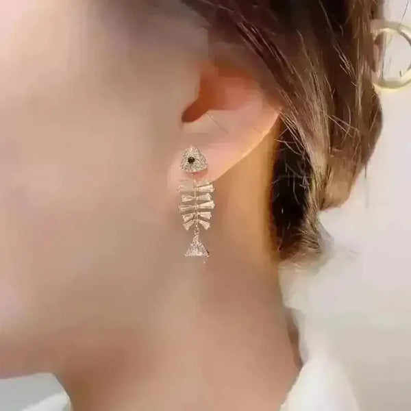 Delicate Fish Bone Dangle Earrings - Bear Hugs