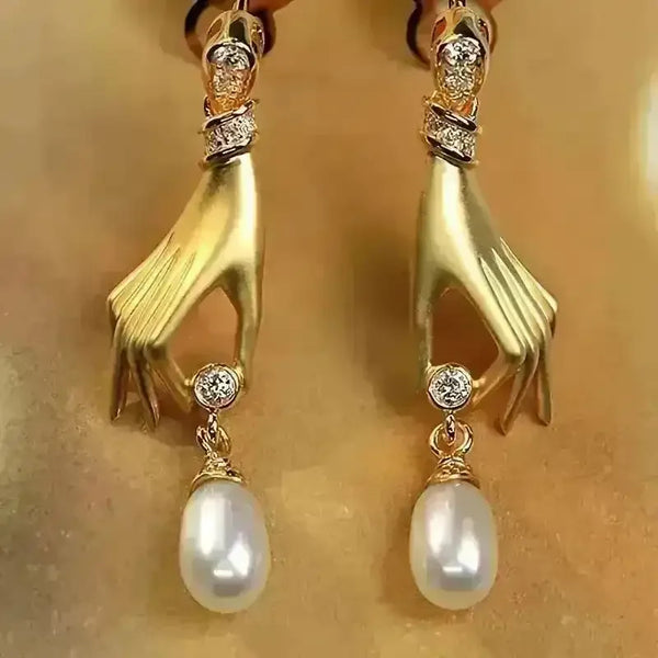 Exquisite Hand Pearl Drop Dangle Earrings - Bear Hugs
