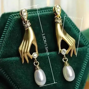 Exquisite Hand Pearl Drop Dangle Earrings - Bear Hugs