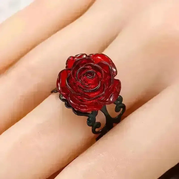Exquisite Red Rose Adjustable Ring - Bear Hugs