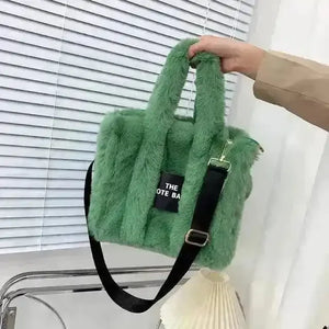 Faux Fur Plain Tote Bag - Bear Hugs