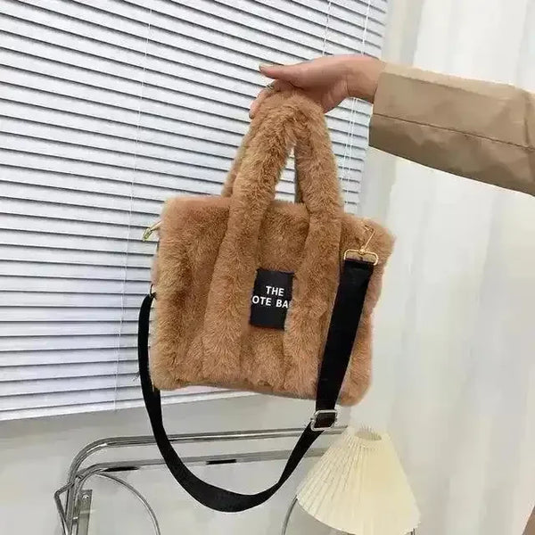 Faux Fur Plain Tote Bag - Bear Hugs