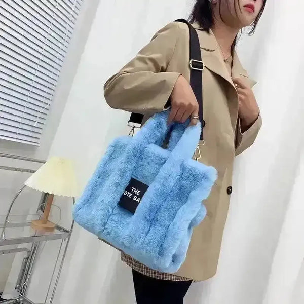Faux Fur Plain Tote Bag - Bear Hugs