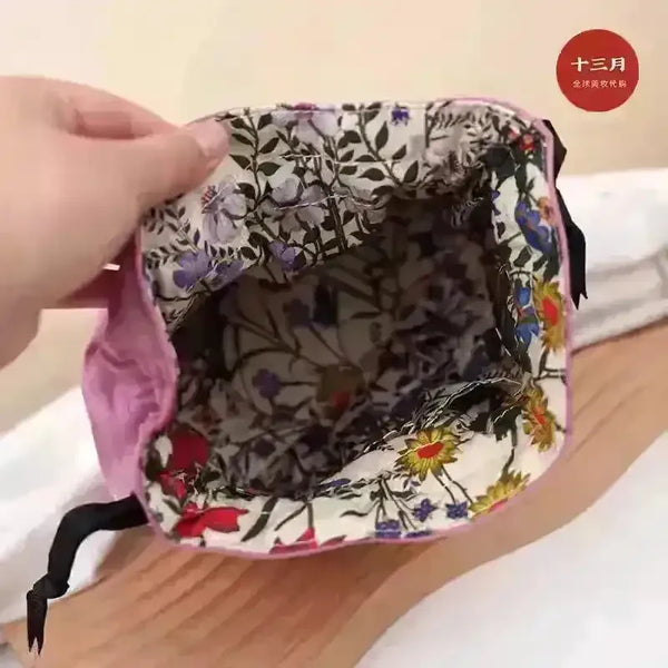 Floral Luxury Drawstring Makeup Pouch - Bear Hugs