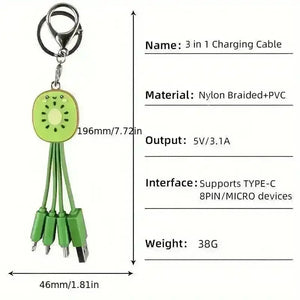Fruit Shaped Mini 3-in-1 Charging Cable Keychain - Bear Hugs