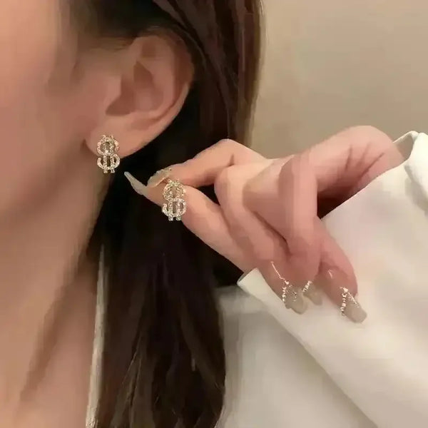 Glamorous Shiny Rhinestone Dollar Stud Earrings - Bear Hugs