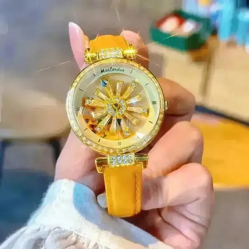 Golden Sunflower Rotating Dial Watch - Bear Hugs