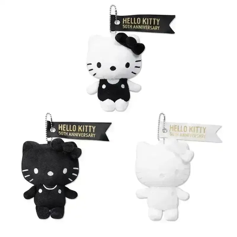 Hello Kitty 50th Anniversary B&W Plush Keychain - Bear Hugs