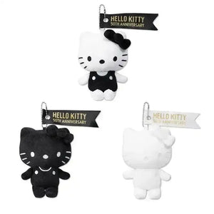 Hello Kitty 50th Anniversary B&W Plush Keychain - Bear Hugs