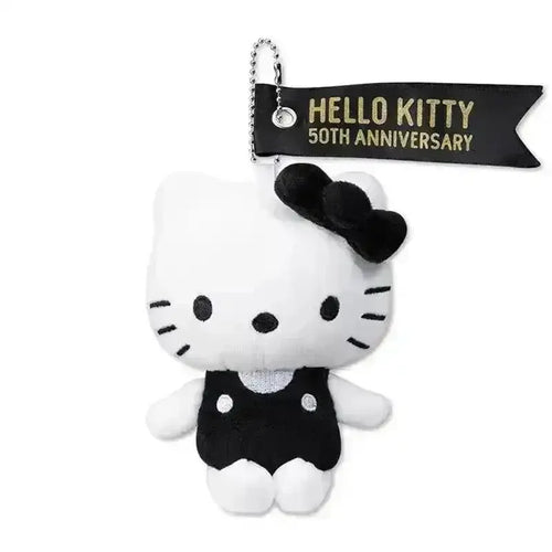 Hello Kitty 50th Anniversary B&W Plush Keychain - Bear Hugs