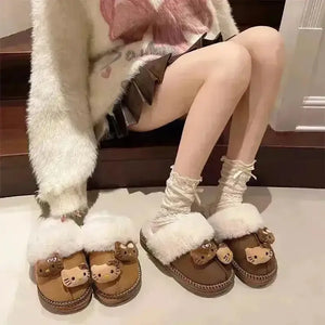 Hello Kitty Fuzzy Brown Winter Slippers - Bear Hugs