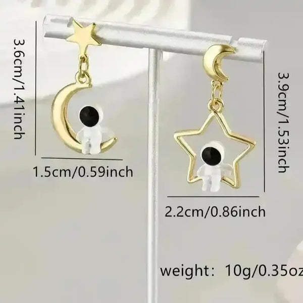 Hollow Moon Astronaut Dangle Earrings - Bear Hugs