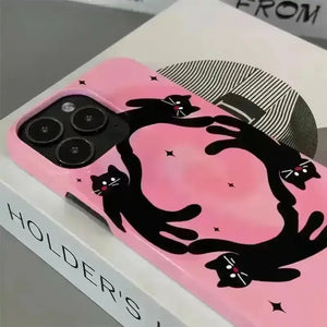 Korean INS Cartoon Dancing Cat Phone Case (For iPhones) - Bear Hugs