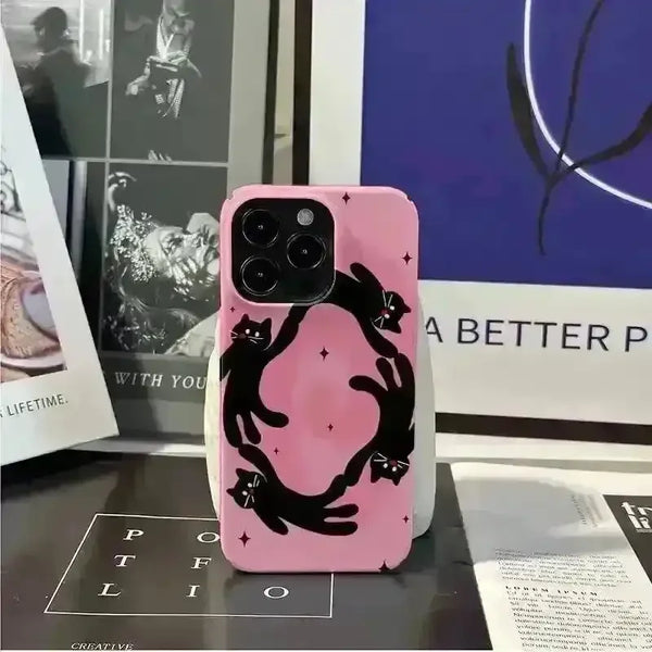 Korean INS Cartoon Dancing Cat Phone Case (For iPhones) - Bear Hugs