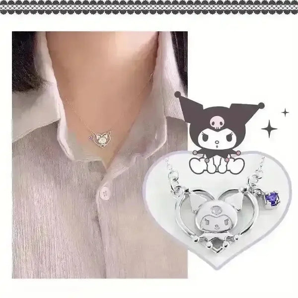 Kuromi Zirconia Heart Pendant - Bear Hugs