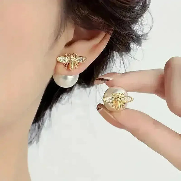 Little Bee Pearl Drop Stud Earrings - Bear Hugs