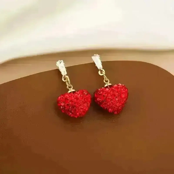 Luxurious Red Heart Dangle Earrings - Bear Hugs