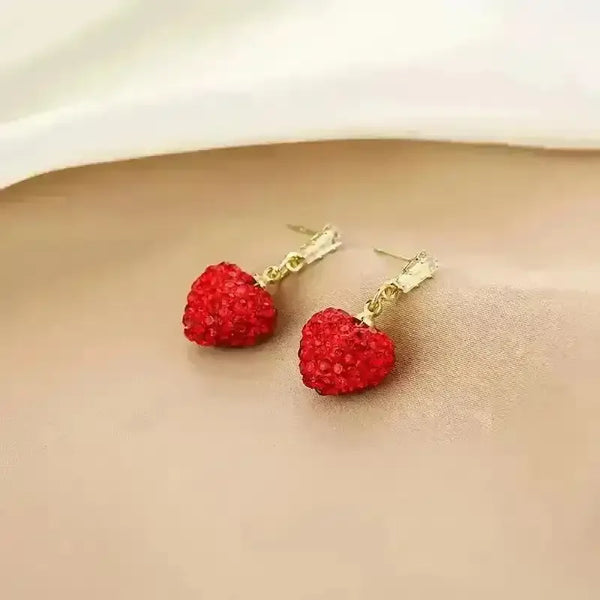 Luxurious Red Heart Dangle Earrings - Bear Hugs
