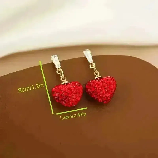 Luxurious Red Heart Dangle Earrings - Bear Hugs